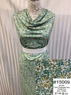 15009 Fall Glitter Sweater Knit Green Flowers