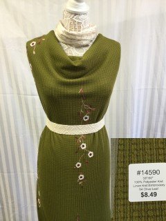 14590 Linen Knit Embroidery Olive